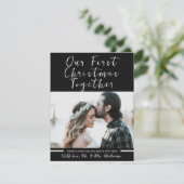 Zwart-wit onze eerste kerst Pas getrouwd foto Feestdagenkaart (Staand voorkant)