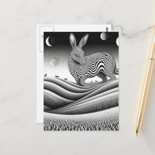 Zwart-wit Op-art Fantasie Konijn Paard Wezen Briefkaart