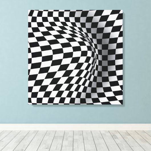 Zwart wit op art optische illusie abstract canvas afdruk (Insitu (Houten vloer))