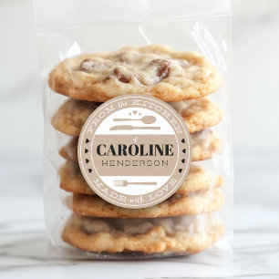 Zwart-wit op beige gemaakt met liefdesvoedsel cade ronde sticker