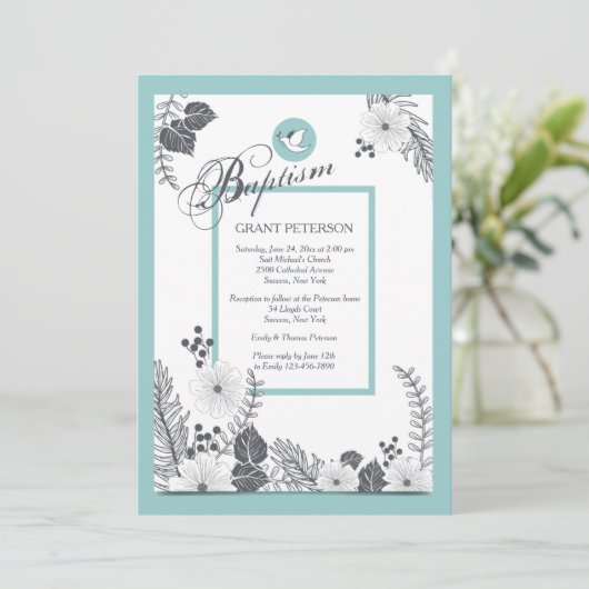 Zwart-wit op blauwe uitnodiging (Staand voorkant)