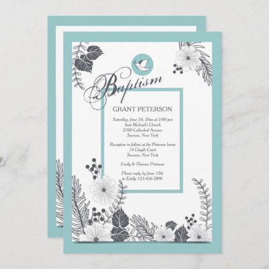 Zwart-wit op blauwe uitnodiging (Voorkant / Achterkant)