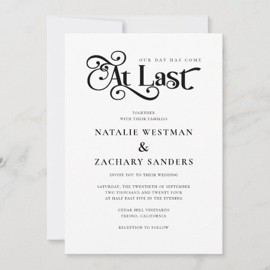 Zwart Wit op laatste bruiloft uitnodiging (Voorkant)