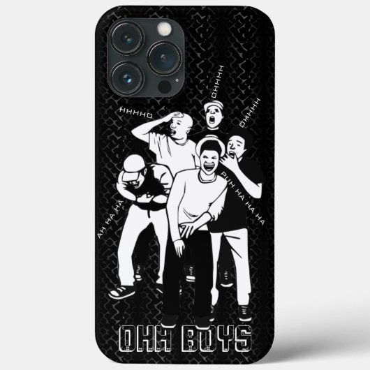 zwart-wit op zwarte LAUGHING OH BOYS Case-Mate iPhone Case (Achterkant)
