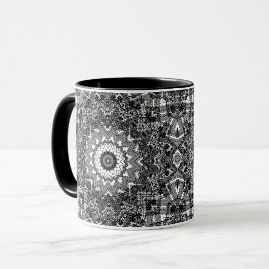 Zwart wit  , opengewerkt, mandala mok (Voorkant links)