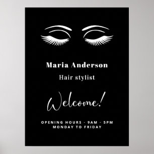 Zwart-wit openingsuren make-up artiest welkom poster