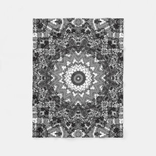 Zwart wit, openwerk, mandala fleece deken