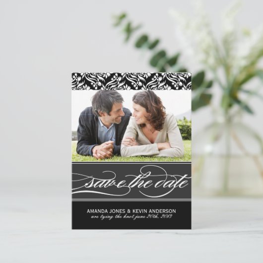 Zwart-wit opslaan Datum Aankondigingskaart (Staand voorkant)