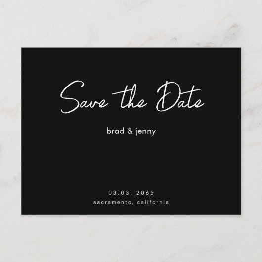 Zwart-wit opslaan Datum Uitnodiging Briefkaart (Voorkant)