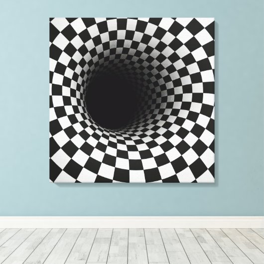 Zwart-wit optische illusie tunnel canvas afdruk (Insitu (Houten vloer))