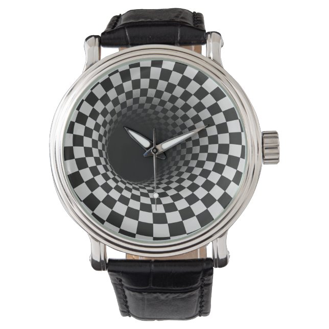 Zwart-wit optische illusie tunnel horloge (Voorkant)