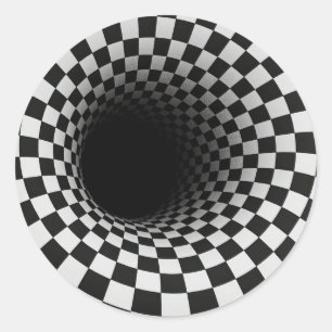 Zwart-wit optische illusie tunnel ronde sticker