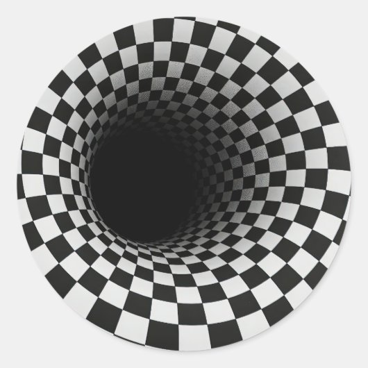 Zwart-wit optische illusie tunnel ronde sticker (Voorkant)