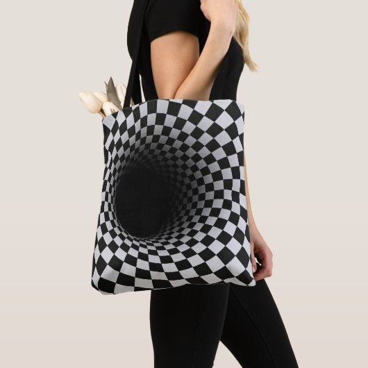 Zwart-wit optische illusie tunnel tote bag (Dichtbij)