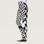 Zwart-wit optische illusie vervormd geruit leggings (Links)