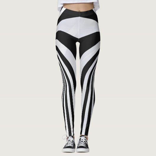 Zwart-wit optische illusie wervelende leggings (Voorkant)