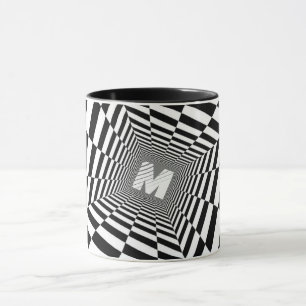 Zwart-wit optische illusie, wit monogram mok