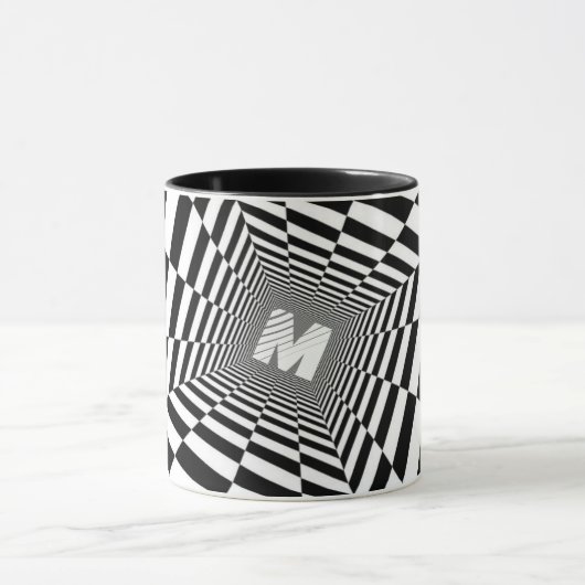 Zwart-wit optische illusie, wit monogram mok (Midden)