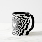 Zwart-wit optische illusie, wit monogram mok (Voorkant rechts)