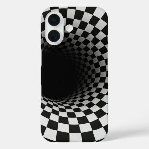 Zwart-wit optische illusietunnel iPhone 16 hoesje