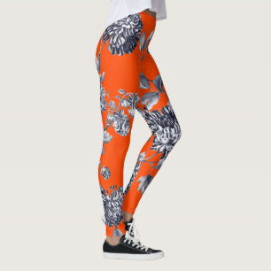 Zwart-wit Oranje botanisch flessentoile Leggings