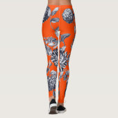Zwart-wit Oranje botanisch flessentoile Leggings (Achterkant)