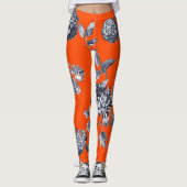 Zwart-wit Oranje botanisch flessentoile Leggings (Voorkant)