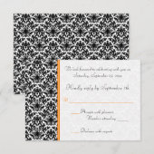 Zwart, Wit, Oranje Damast RSVP Kaart (Voorkant / Achterkant)