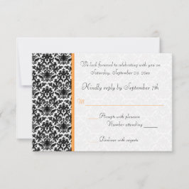 Zwart, Wit, Oranje Damast RSVP Kaart