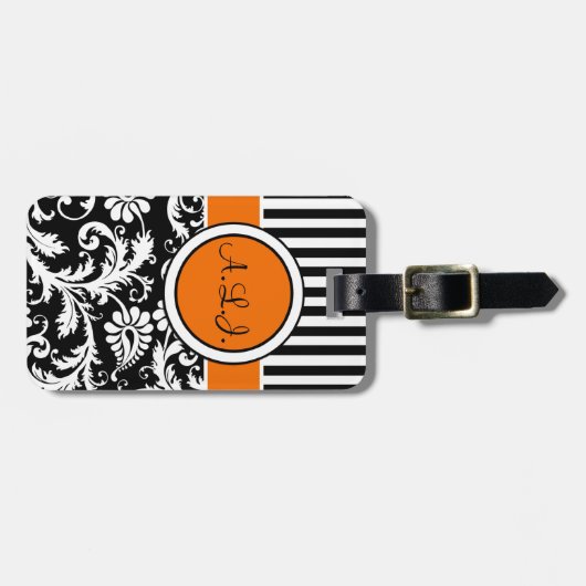 Zwart, wit, Oranje gestreept Bagagelabel (Voorkant horizontaal)