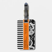 Zwart, wit, Oranje gestreept Bagagelabel (Achterkant verticaal)