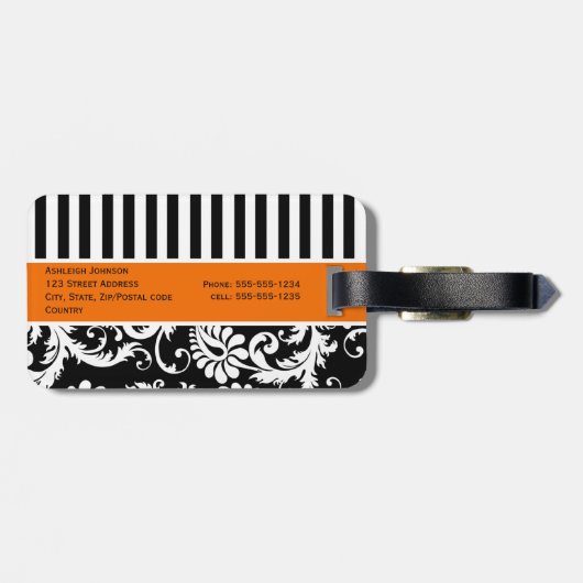Zwart, wit, Oranje gestreept Bagagelabel (Achterkant horizontaal)