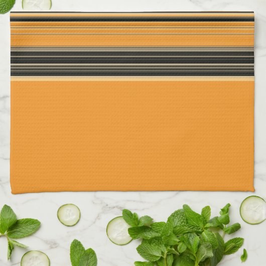 Zwart Wit Oranje gestreept patroon Theedoek (Gevouwen)