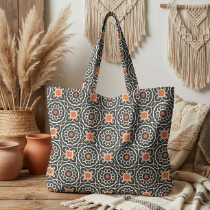 Zwart wit Oranje Marokkaans geometrisch patroon Stof