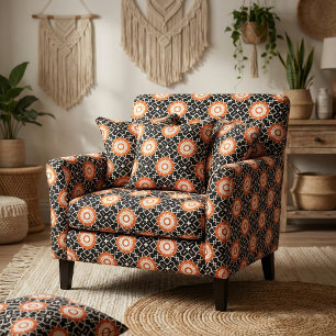 Zwart wit Oranje mozaïekMarokkaans geometrisch Stof
