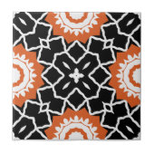 Zwart wit Oranje mozaïekMarokkaans geometrisch Tegeltje (Voorkant)