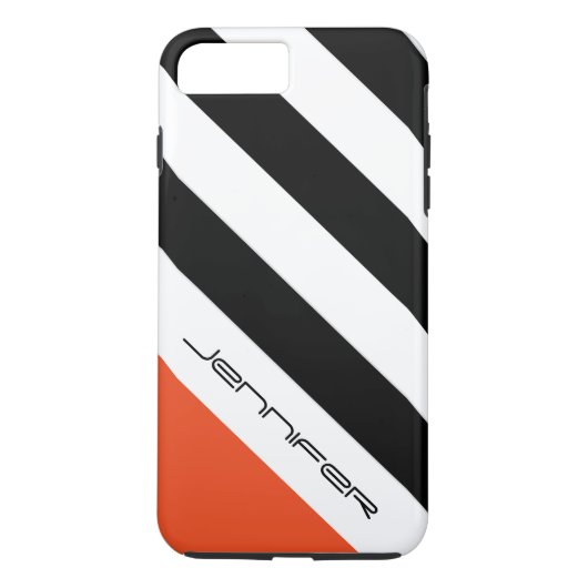 Zwart, wit, Oranje streep met aangepaste naam Case-Mate iPhone Case (Achterkant)