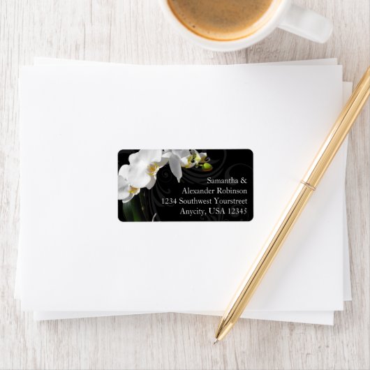 Zwart-wit Orchidee Bloem Aangepast Adreslabel Etiket (Insitu)