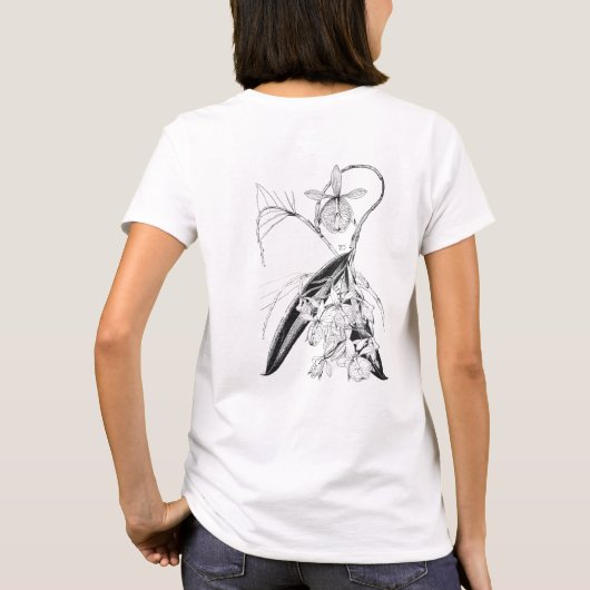 Zwart-wit Orchidee Botanisch T-shirt (Achterkant)