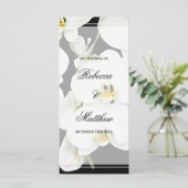 Zwart-wit orchidee bruiloft programmakaart (Staand voorkant)