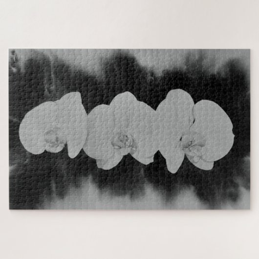 Zwart wit orchidee schilderij tropische bloemen legpuzzel (Horizontaal)