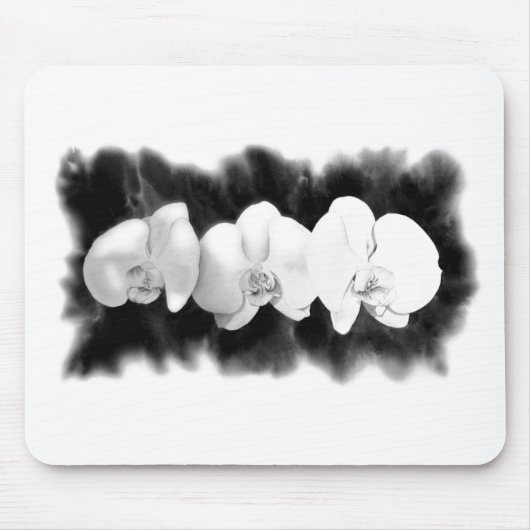Zwart wit orchidee schilderij tropische bloemen muismat (Voorkant)