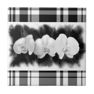 Zwart wit orchidee schilderij tropische bloemen tegeltje