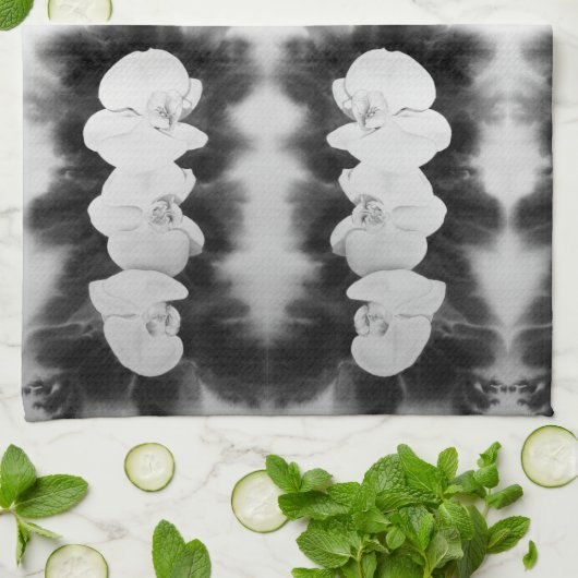Zwart wit orchidee schilderij tropische bloemen theedoek (Gevouwen)
