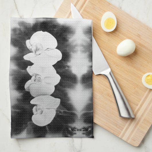 Zwart wit orchidee schilderij tropische bloemen theedoek (Quarter Fold)