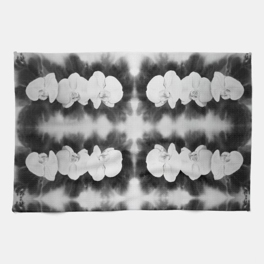 Zwart wit orchidee schilderij tropische bloemen theedoek (Horizontaal)