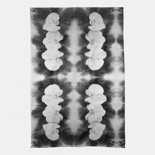 Zwart wit orchidee schilderij tropische bloemen theedoek (Verticaal)