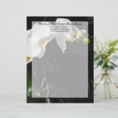 Zwart-wit Orchidee Swirl Letterhead Persoonlijk Briefhoofd (Staand voorkant)