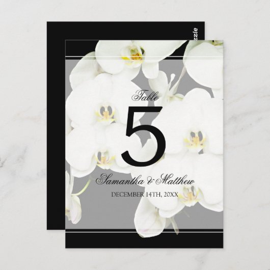 Zwart-wit Orchidee Trouwtafel Nummer Briefkaart (Voorkant / Achterkant)
