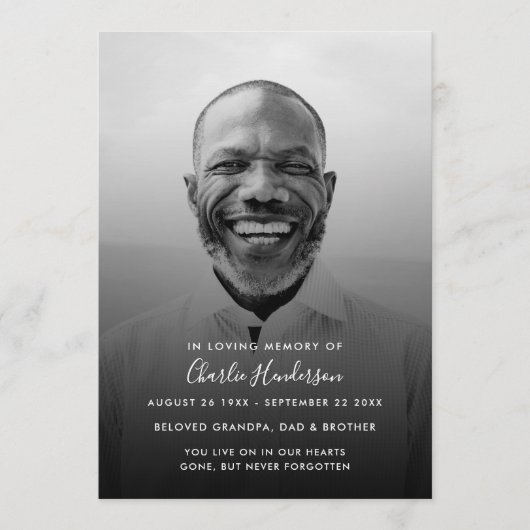 Zwart-wit Orde van de Dienst Foto Memorial Programmakaart (Voorkant)